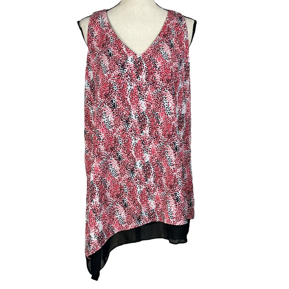 Zac & Rachel X-Large Top Sleeveless Asymmetrical Lined V-Neck Abstract Dots